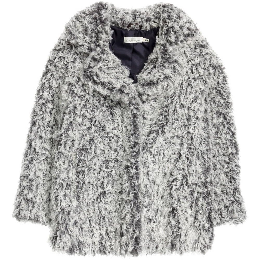 NWOT H&M light gray fuzzy faux fur coat, size 6